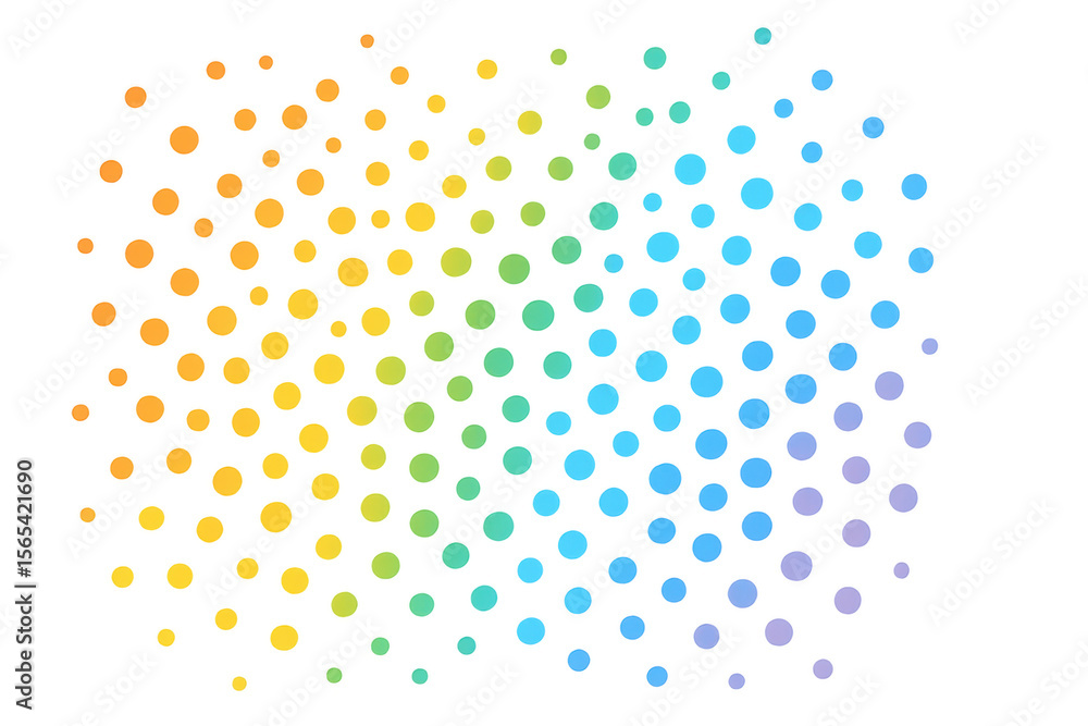 Poster vibrant rainbow halftone pattern featuring multicolored concentric dots spreading across transparent