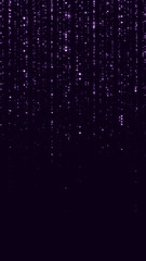 abstract purple luxury glowing and shiny stars strings and bokeh lights falling vertical background,christmas and cosmetics and valentines design element	