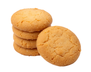 Stack of delicious homemade golden brown cookies on a plain white background in perfect detail