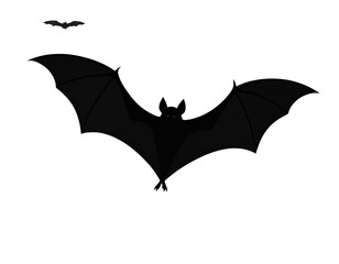 Minimalist Silhouette of Flying Vampire Bat with Curved Wings, isolated on transparent background