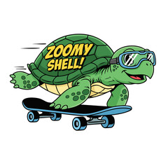 Obraz premium Fun Cartoon Turtle On Skateboard Character Mascot Design Illustration