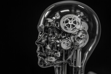 Obraz premium Gears symbolize thought in a transparent head design for creativity