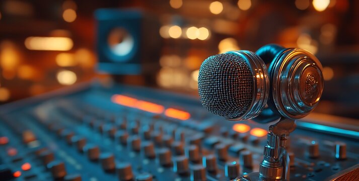 Sound Studio Microphone and Mixing Desk Ready for Recording