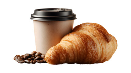 Take away coffee and fresh croissants isolated on a white background