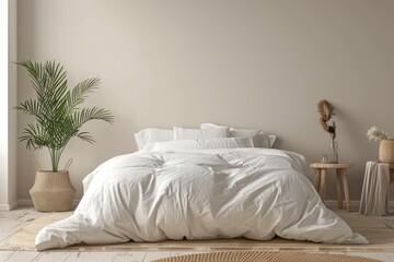 Modern Bedroom with Interior Design Interior Mockups Design Cozy Bedding Plants Minimalist Room