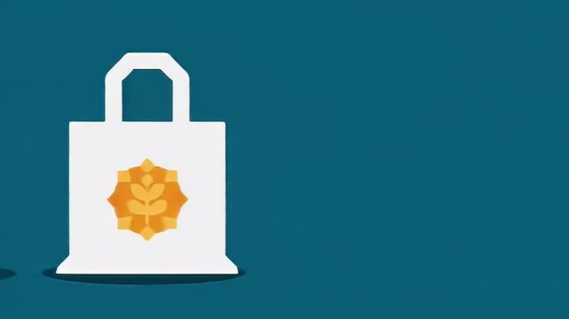Stylized tote bag with recycling symbol on teal background