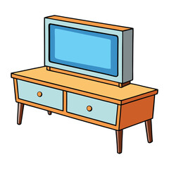 A sleek LED TV stand on a wooden table, showcasing a modern, minimalist design with clean lines, perfect for living rooms or bedrooms.
