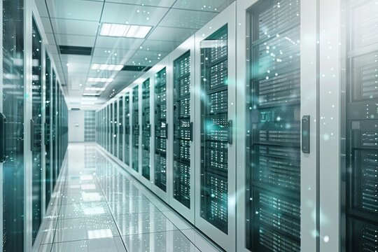 Vibrant Image of Picture of Server Room Depicting Technology and Data Storage