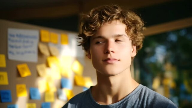 Participant brainstorming ideas with sticky notes and board