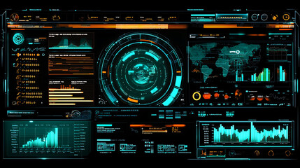 A computer monitor displays a variety of graphs and numbers