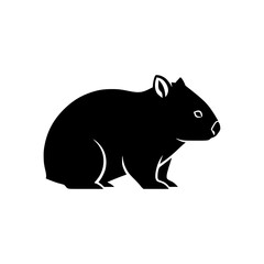 Simple Black Silhouette of a Wombat Standing on a White Background
