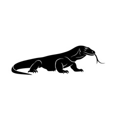 Black Silhouette of a Komodo Dragon Lizard with Forked Tongue Flicking