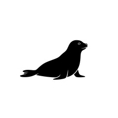 Black Silhouette of a Harp Seal on a White Background