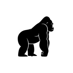 Powerful Gorilla Silhouette Standing Proudly on a White Background