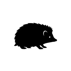 A Black Silhouette of a Prickly Hedgehog Animal on a White Background