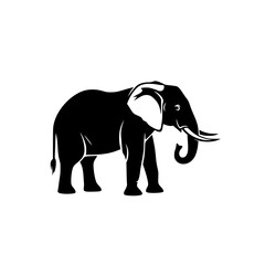 Majestic African Elephant Silhouette Standing Proudly Against White Background Wildlife