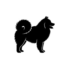 Vector Silhouette of a Happy Pomeranian Dog with a Fluffy Tail Standing Still