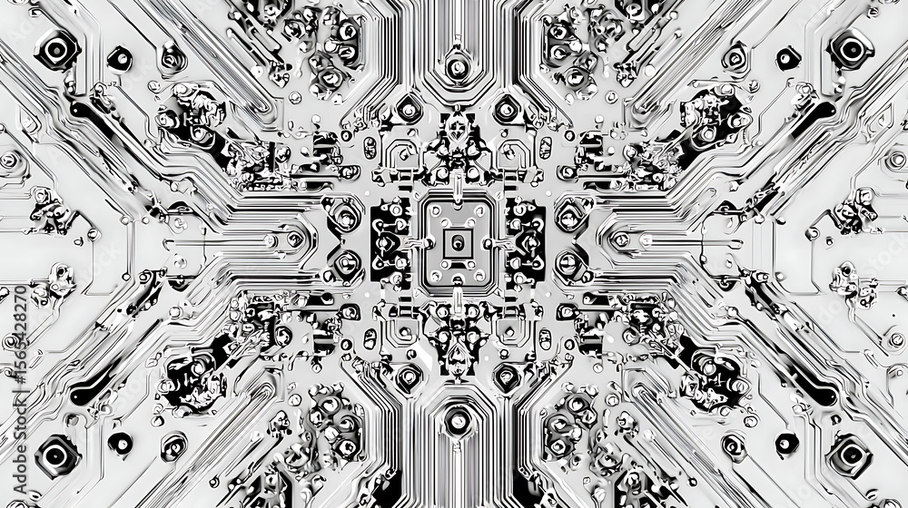 Aufkleber a computer chip with many small squares and circles