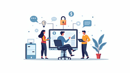 Flat Tailored Cybersecurity for Small Businesses: Affordable Security Solutions, Risk Management, Employee Training, Protecting Sensitive Data - Cute Vector Illustration