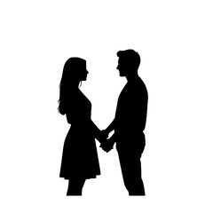 Romantic Silhouette of a Couple Holding Hands Facing Each Other in a Loving Pose