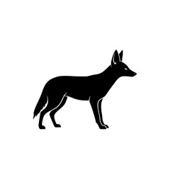 Black Silhouette of a Standing Coyote in Profile on a White Background