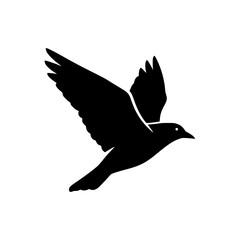 Minimalist Silhouette of a Bird in Flight with Wings Spread Wide Open Against a White Background