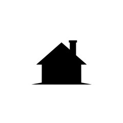 Simple black silhouette of a detached house with a chimney on a white background