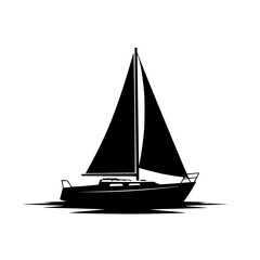 Black Silhouette of a Sloop Rigged Sailing Yacht on the Water