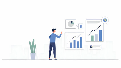 Dynamic Stock Visuals for Small Business: Cute Vector Illustrations of Economic Outlook, Market Projections, and Financial Data Analysis