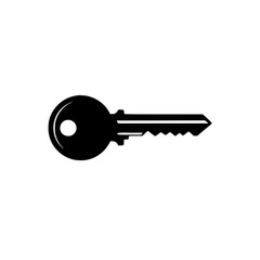 Simple Black Silhouette of a Key with a Round Head and Jagged Edge