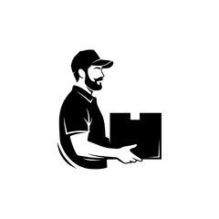 Delivery Man Silhouette Holding Package with Cap and Beard