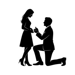 Man Proposing Marriage to Woman Silhouette Romantic Gesture Engagement Ring Proposal