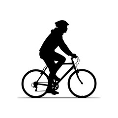 Silhouette of a Cyclist Riding a Bicycle Wearing a Helmet and Jacket
