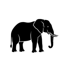 An African Elephant Silhouette in Profile Standing on a White Background