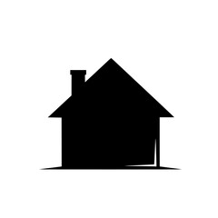 A Simple Black Silhouette of a House with a Chimney and Roofline on a White Background