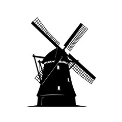 Obraz premium Classic Silhouette of a Dutch Windmill Turning in the Breeze