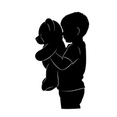 Child silhouette hugging a beloved teddy bear childhood innocence and comfort