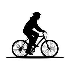 Silhouette of a Cyclist Riding a Mountain Bike on a Trail Under a White Background