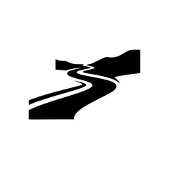 Winding Road Silhouette with Mountains and Sky