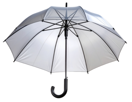 Transparent Dome-Shaped Clear Umbrella with Black Handle, isolated on transparent background