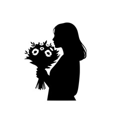 Silhouette of a Woman Enjoying a Beautiful Bouquet of Flowers