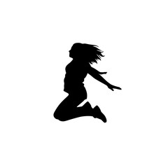Energetic Woman Silhouette Jumping With Joy And Freedom