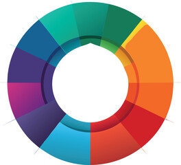 Obraz premium Colorful Circular Chart Segments Teal Purple Orange Red Blue Green Data Visualization