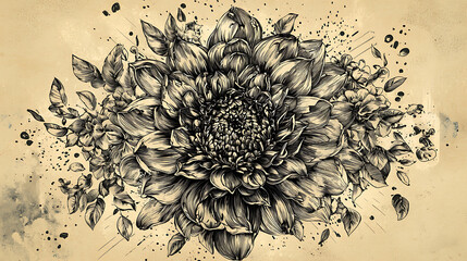 A flower drawing with a lot of detail and a lot of ink