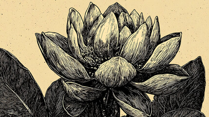 A drawing of a flower with a black and white background