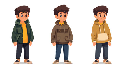 Naklejka premium Young Boy in Stylish Spring Outfit Flat Vector Illustration