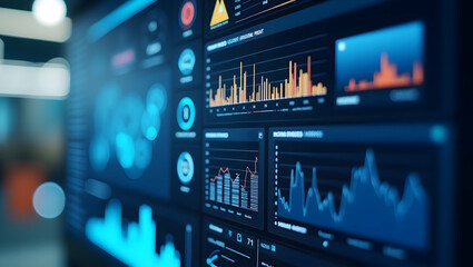 Fototapeta premium Sophisticated photo stock image illustrating brand loyalty analytics dashboard with interactive digital analytics and refined visualization to evaluate consumer retention and loyalty metrics for strat
