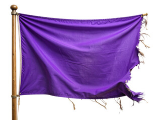 Vintage Purple Banner with Frayed Edges and Textured Fabric, isolated on transparent background
