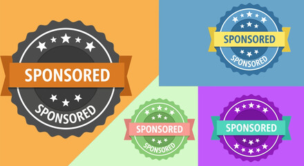 Sponsored badge vector set design graphic element promotion marketing label