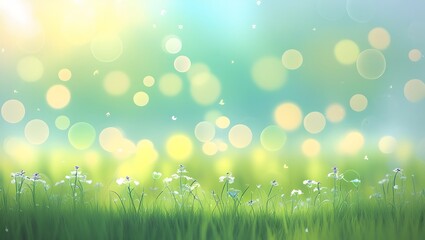 Fototapeta premium Spring Meadow with Bokeh Effect and White Flowers grass